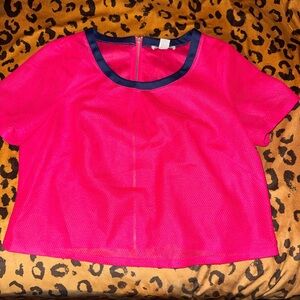 Vibrant Pink Mesh Crop Top with Black Trim